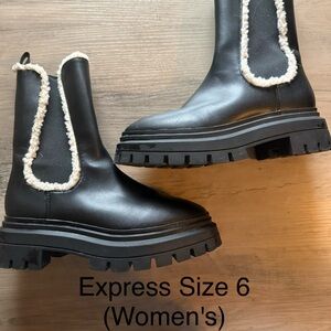 Express Black Ankle Boots with Cream Accents